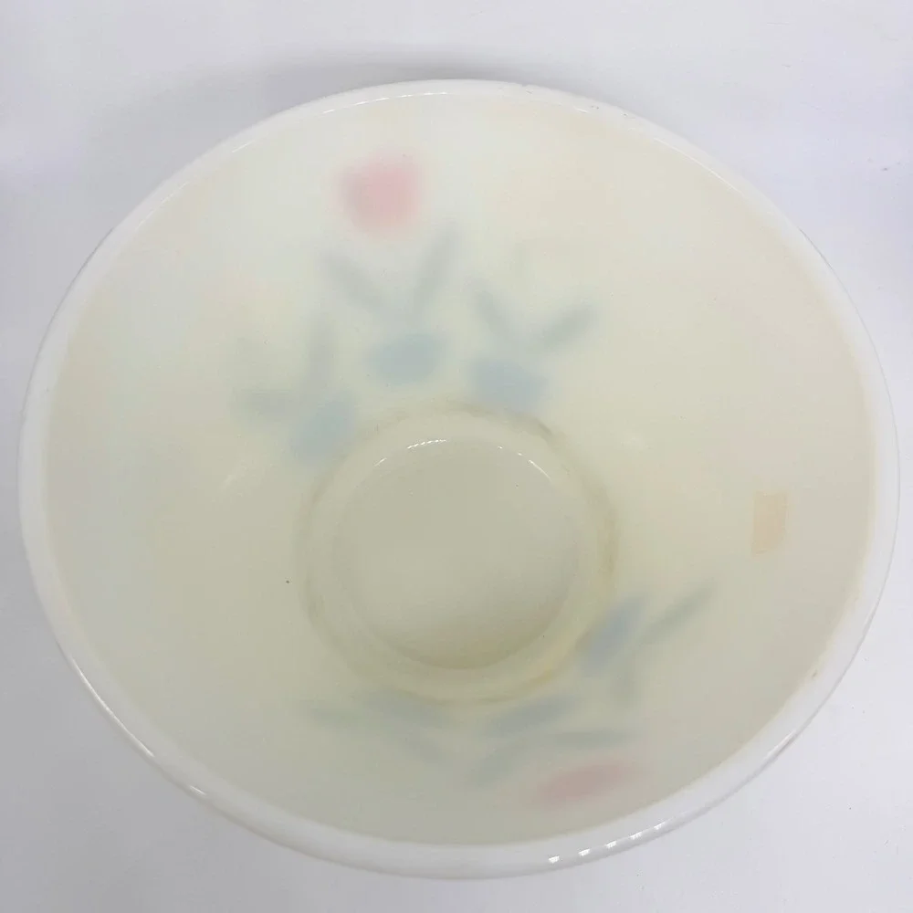 Fire-King Tulip Milk Glass Mixing Bowl Red Blue Vintage Kitchenware GOOD